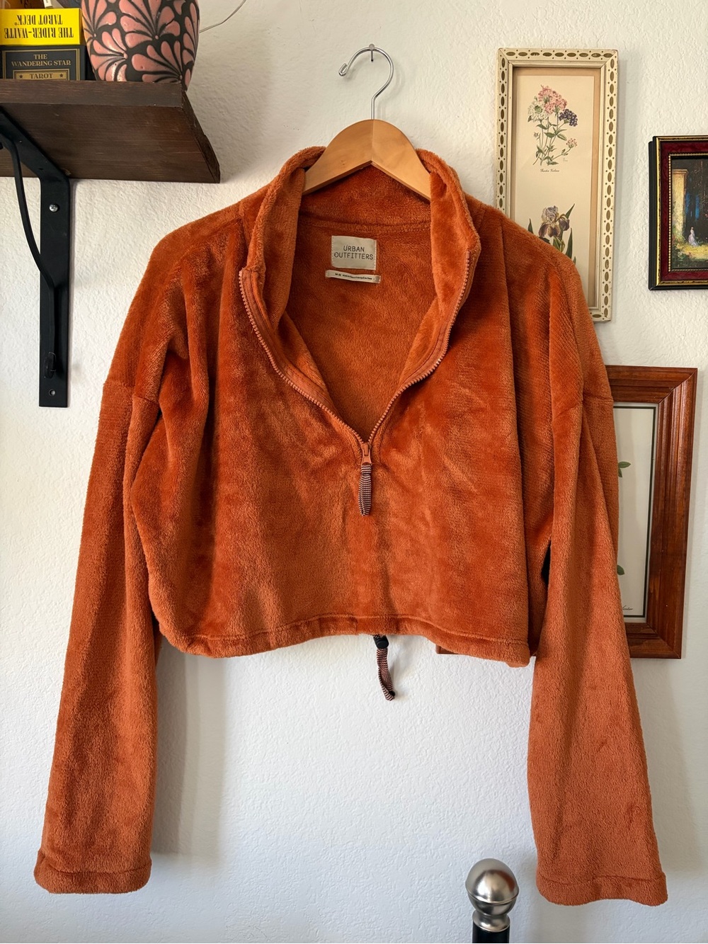 Urban Outfitters Plush Cropped Half-Zip Jacket in Rust - M